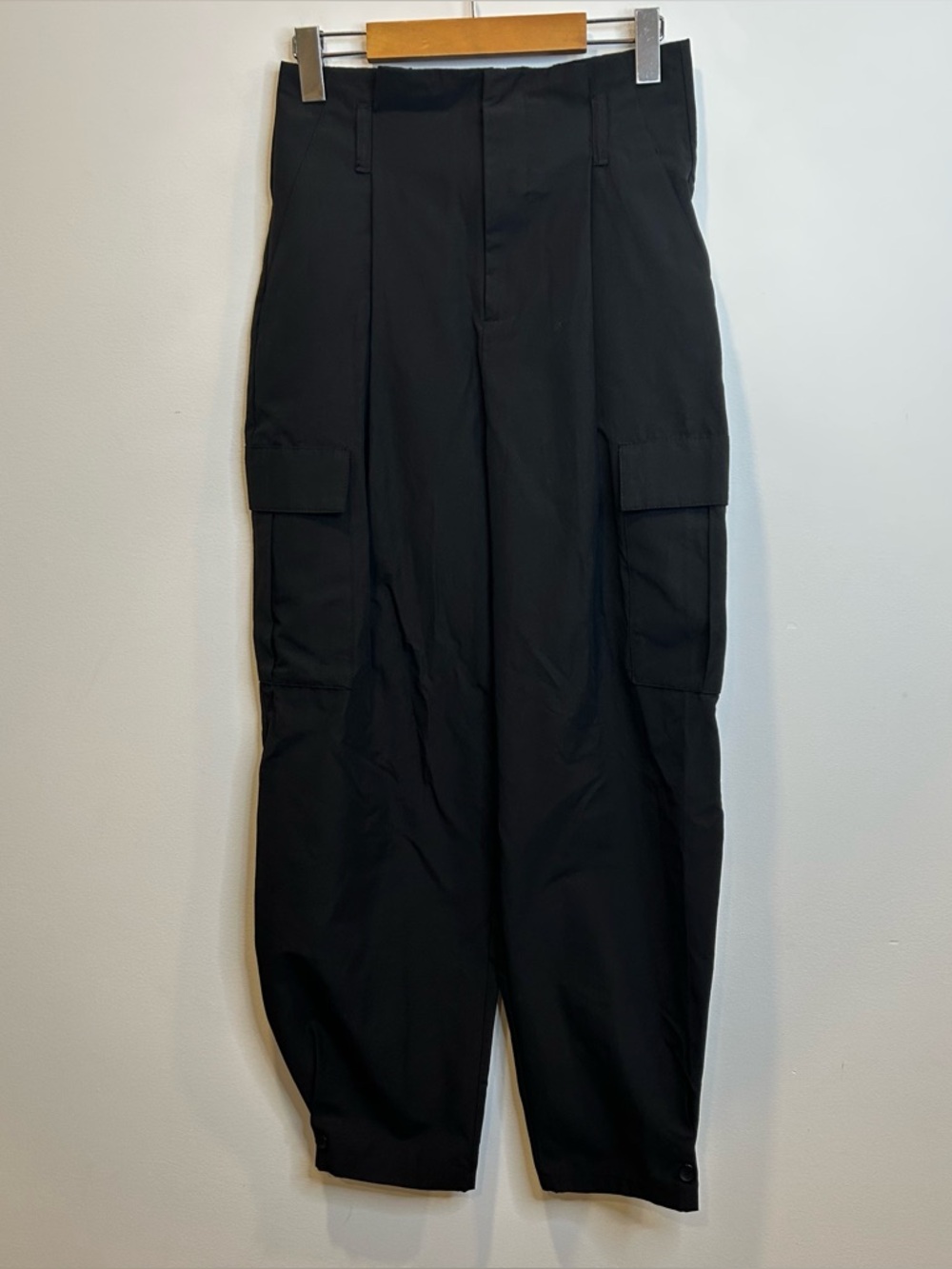 Zara High Waist Baggy Tapered Leg Cargo Pants Black